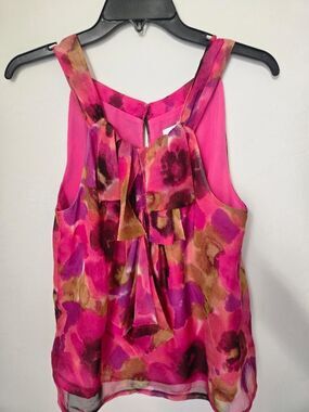 Ann Taylor LOFT Floral Halter Blouse Ruffle Sleeveless Pink Top Women. Size M.